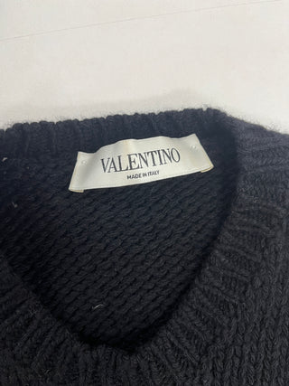 Black Wool Pullover With Lace Sleeves And Sides