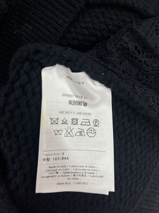 Black Wool Pullover With Lace Sleeves And Sides