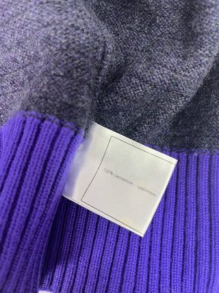 Grey Cashmere Cardigan With Purple Trim And Bronze Tone Crown Coco Mark Buttons