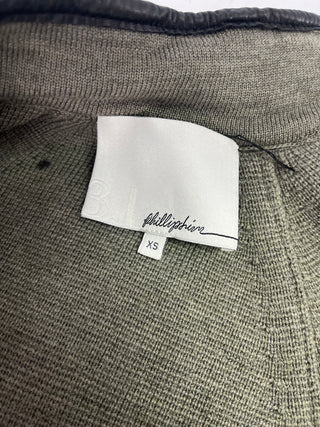 Olive Green Wool Cape With Black Leather Trim