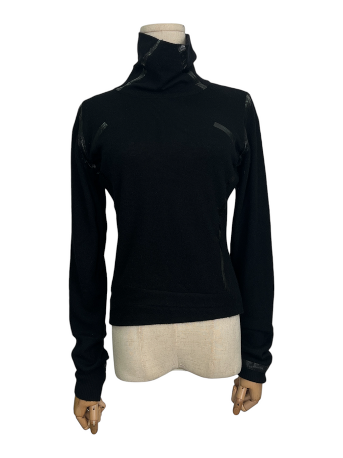 Black Cashmere Turtle Neck Sweater With Reflective Tape Stripe Details
