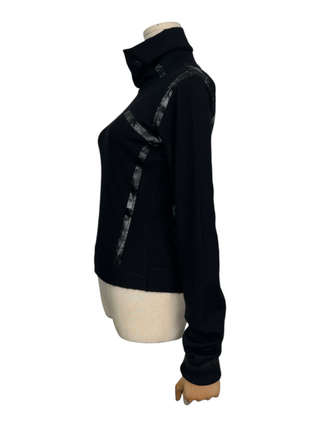 Black Cashmere Turtle Neck Sweater With Reflective Tape Stripe Details