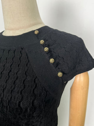 Black Cap Sleeve Velvet-Like Dress