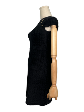 Black Cap Sleeve Velvet-Like Dress