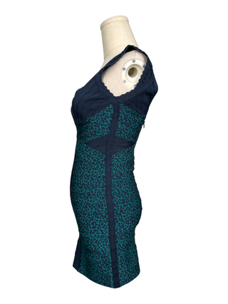 Navy And Green Animal Print Mini Dress