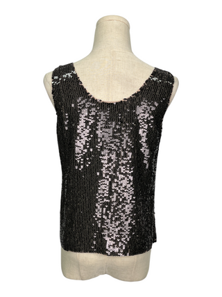 Brown Sequined Tank Top With Palm Graphic On The Front