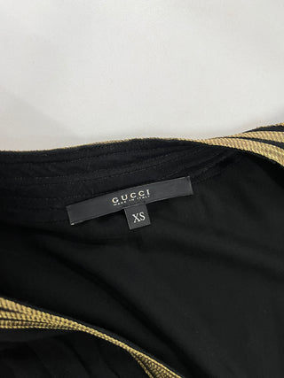 Black V-Neck Top With Gold-Striped Trims