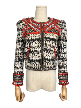 Multi Color Embellished Print Boho Beaded Jacket