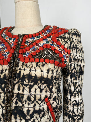 Multicolor Embellished Print Boho Beaded Jacket