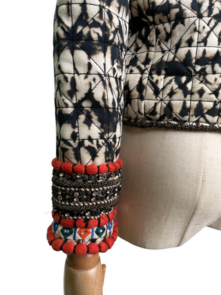 Multicolor Embellished Print Boho Beaded Jacket