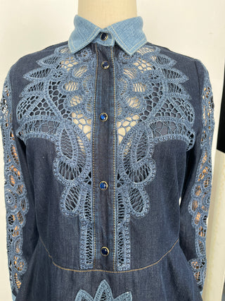 Blue Denim Mid-Length Dress With Belt