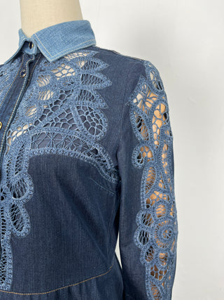 Blue Denim Mid-Length Dress With Belt