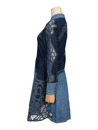 Blue Denim Mid-Length Dress With Belt