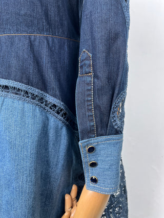 Blue Denim Mid-Length Dress With Belt