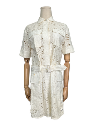 White Cotton Embroidered Lace Eyelet Jumpsuit