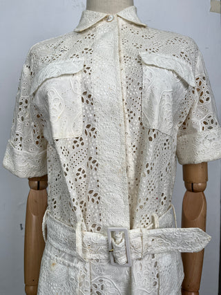 White Cotton Embroidered Lace Eyelet Jumpsuit