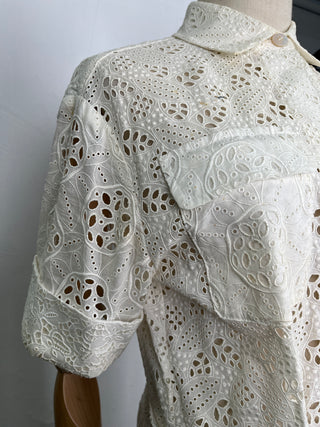 White Cotton Embroidered Lace Eyelet Jumpsuit