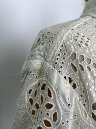 White Cotton Embroidered Lace Eyelet Jumpsuit