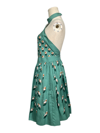 Green Beach Ball Print Halter Neck Silk Dress
