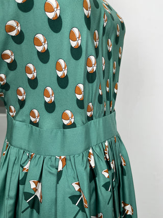 Green Beach Ball Print Halter Neck Silk Dress