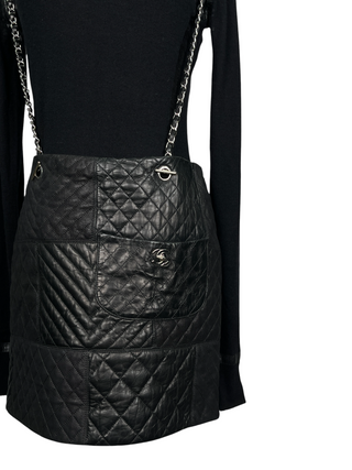 Black Quilted Lambskin Skirt With Chain Suspenders