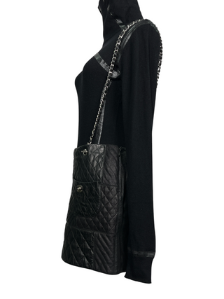 Black Quilted Lambskin Skirt With Chain Suspenders