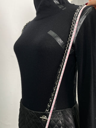 Black Quilted Lambskin Skirt With Chain Suspenders