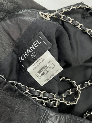 Black Quilted Lambskin Skirt With Chain Suspenders