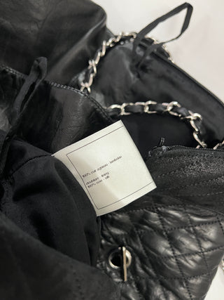 Black Quilted Lambskin Skirt With Chain Suspenders