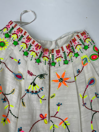 Beige Beaded A-Line Skirt