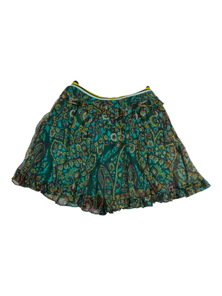 Green Overall Print Silk Skirt