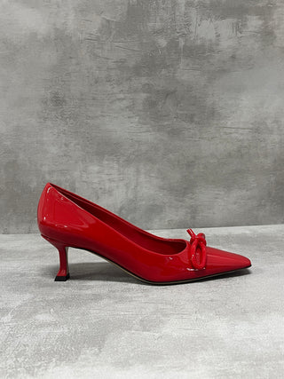 Red "Annie" Bow-Embellished Patent Pumps