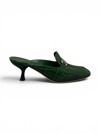 Green 55mm Crocodile-embossed Buckled Mules