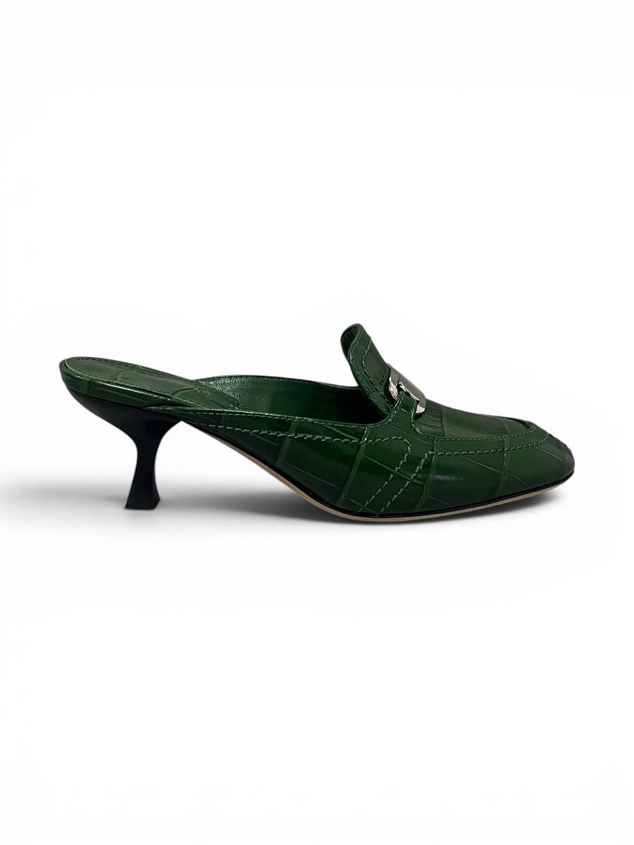 Green 55mm Crocodile-embossed Buckled Mules