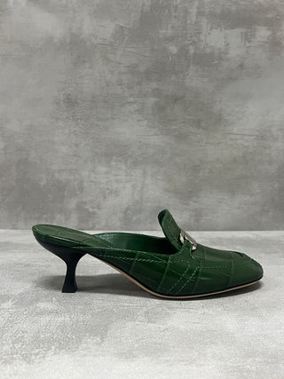 Green 55mm Crocodile-embossed Buckled Mules