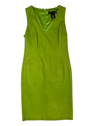 Lime Green V-Neck Leather Sleevless Dress