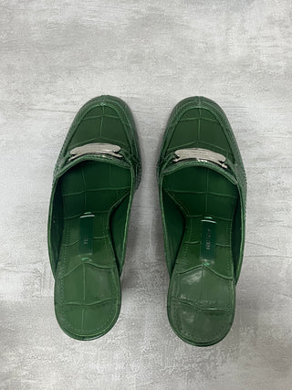 Green 55mm Crocodile-embossed Buckled Mules