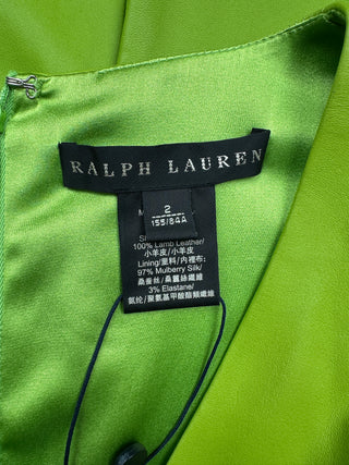 Lime Green V-Neck Leather Sleevless Dress