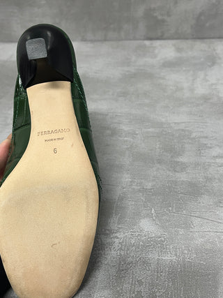Green 55mm Crocodile-embossed Buckled Mules