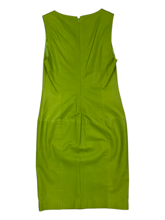 Lime Green V-Neck Leather Sleevless Dress