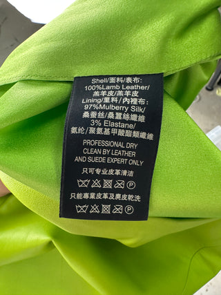 Lime Green V-Neck Leather Sleevless Dress