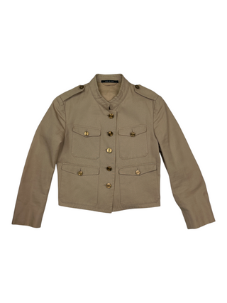 Beige Military Style Short Crop Jacket