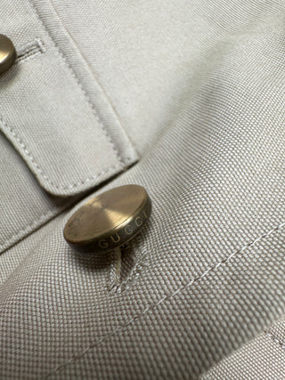 Beige Military Style Short Crop Jacket