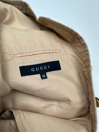 Beige Military Style Short Crop Jacket