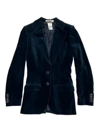 Midnight Blue Velvet Single Breast Jacket