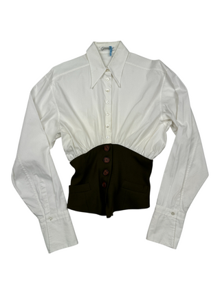 White Shirt With Olive Fitted Waist Vest