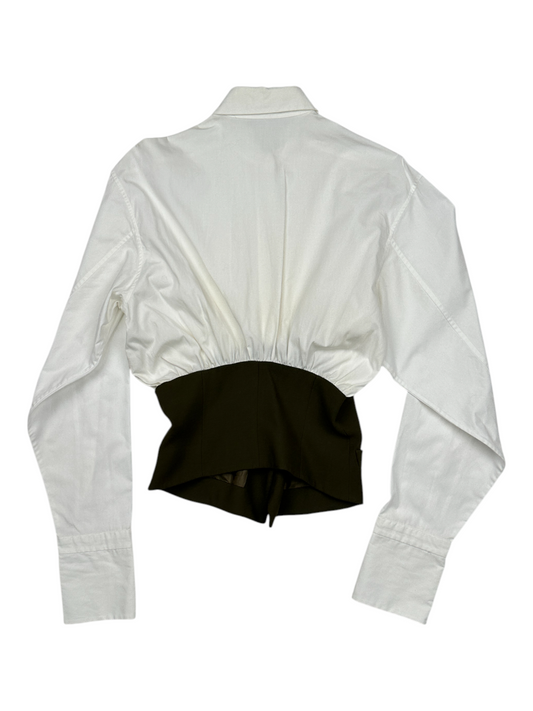 White Shirt With Olive Fitted Waist Vest