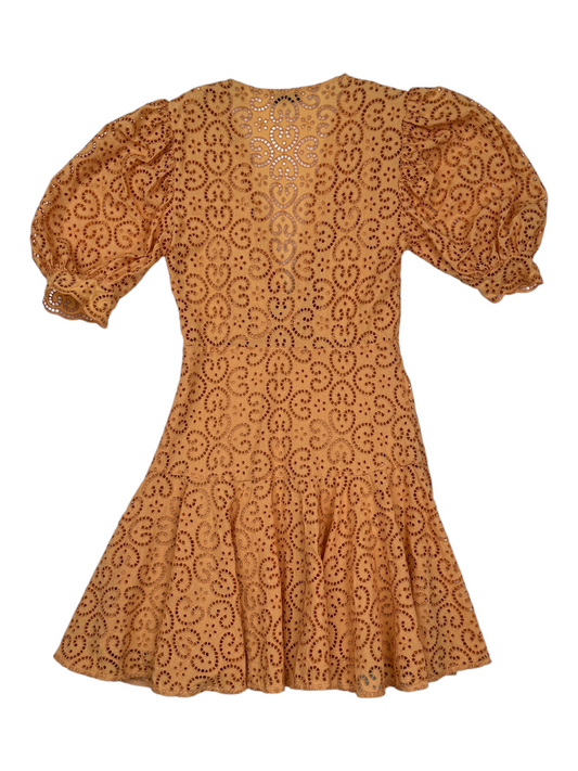 Orange Deep V Cotton Eyelet Dress
