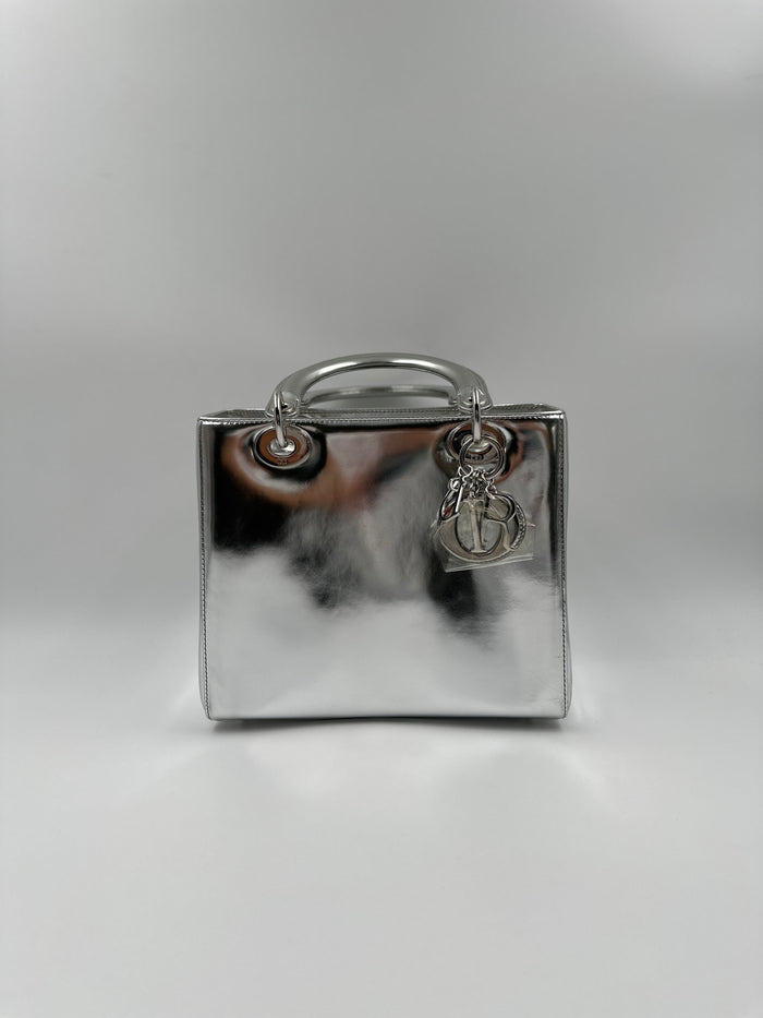 Metallic Silver Lady Dior Handbag