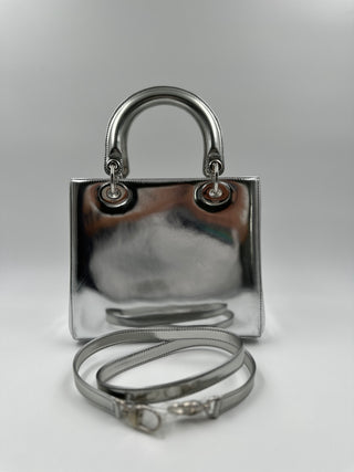 Metallic Silver Lady Dior Handbag
